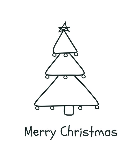 Tarjeta de felicitación de Navidad dibujada a mano Ilustración de garabatos de Año Nuevo Árbol de Navidad Ilustración vectorial