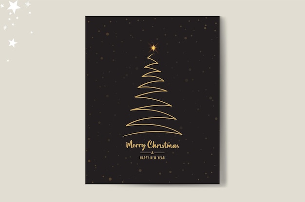 Tarjeta de felicitación de Navidad con diseño de ilustración de texto de saludo de esquema de árbol de Navidad.
