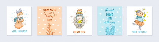 Tarjeta de felicitación de Navidad Doodle con lindos animales