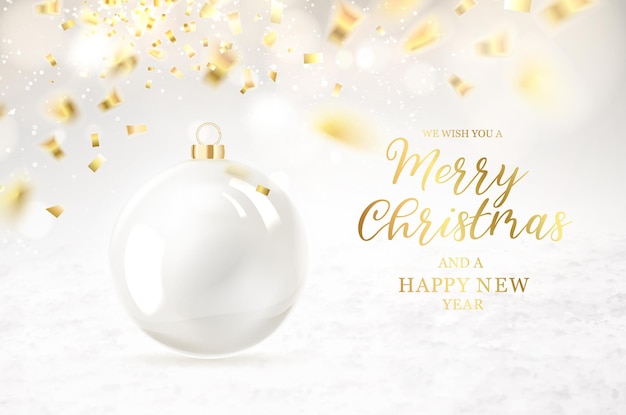 Tarjeta de felicitación de Navidad y feliz año nuevo con confeti dorado cae