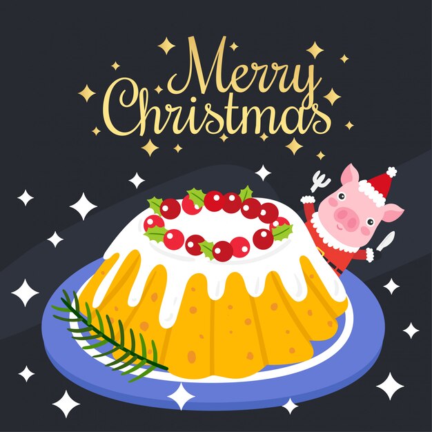 Tarjeta de felicitación de Navidad feliz con pudín de Navidad.