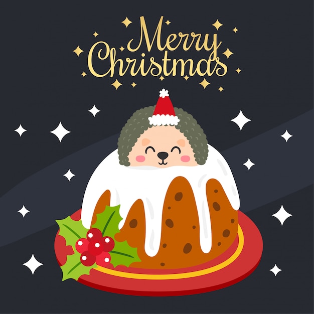 Tarjeta de felicitación de Navidad feliz con pudín de Navidad.
