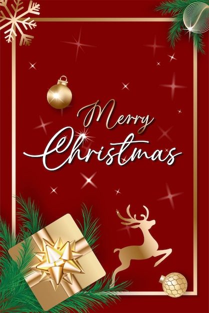 Tarjeta de felicitación de Navidad con fondo rojo con decoración temática navideña