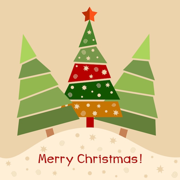 Tarjeta de felicitación de Navidad Ilustración de vector de árbol decorado de Navidad