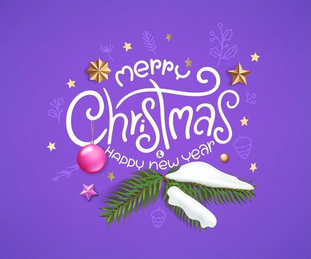 Tarjeta de felicitación de navidad con logo caligráfico