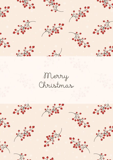 Tarjeta de felicitación de Navidad Navidad con patrones sin fisuras con frutos rojos sobre fondo beige Vector