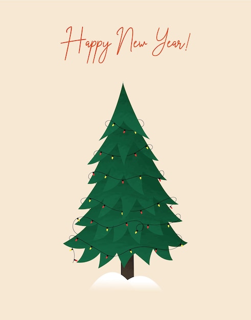 Tarjeta de felicitación de Navidad o año nuevo o póster con árbol y luces de hadas