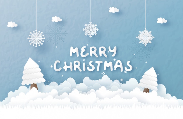 Tarjeta de felicitación de Navidad en papel cortado estilo. Ilustración vectorial