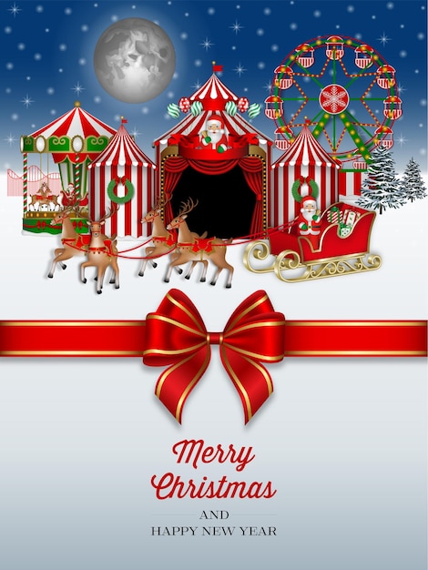 tarjeta de felicitación de Navidad con parque de atracciones cartel de Navidad con circo