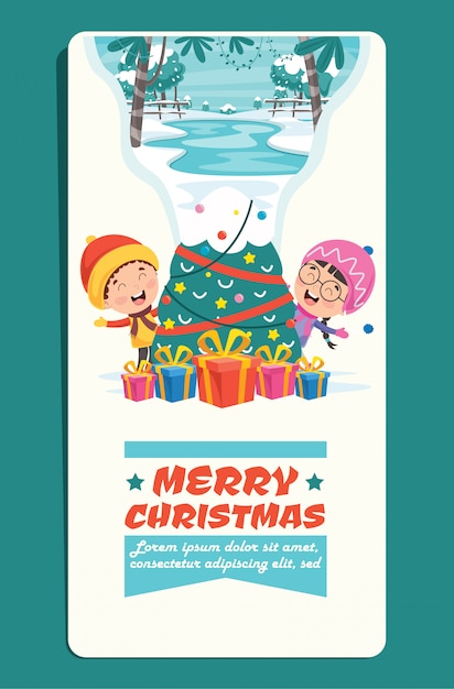 Tarjeta de felicitación de navidad con personajes de dibujos animados