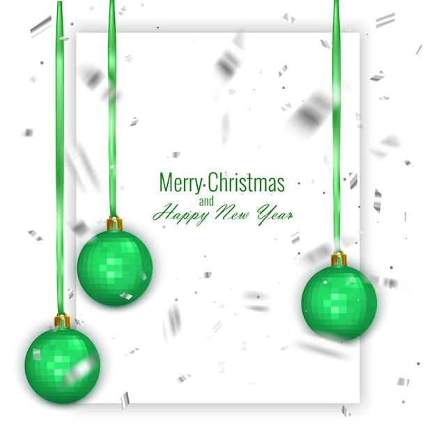Tarjeta de felicitación de navidad y próspero año nuevo decorada con bolas navideñas de color verde