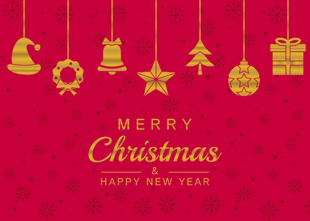 tarjeta de felicitación de Navidad roja con iconos de color dorado diseño vectorial para póster banner redes sociales