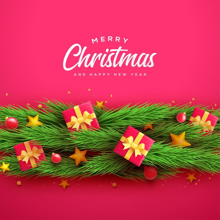 Tarjeta de felicitación de Navidad sobre fondo rojo