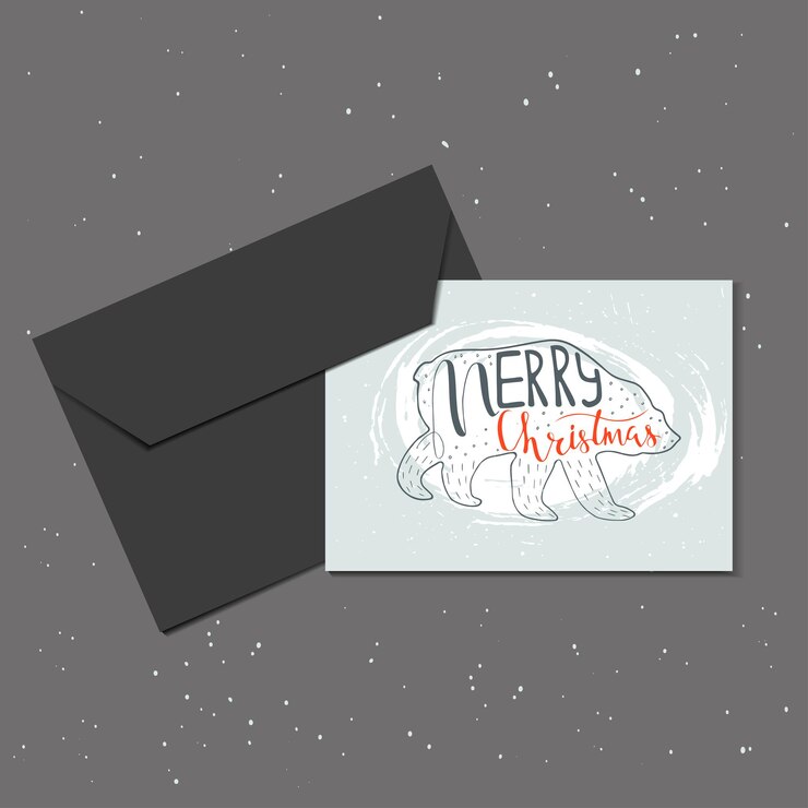 Vector tarjeta de felicitación de navidad con sobre en vector. elementos navideños hechos a mano con letras para invitaciones y tarjetas perfectas. diseño de moda de año nuevo.