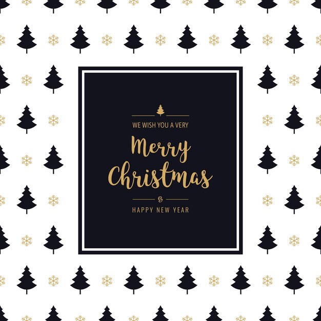 tarjeta de felicitación de Navidad texto árbol de frontera dorada