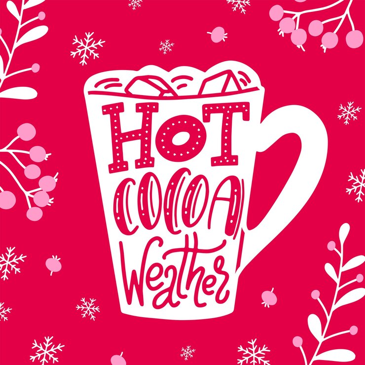 Vector tarjeta de felicitación de navidad con texto de deseos de invierno cálido. refrán divertido con cita de tipografía dibujada a mano. ilustración de vector con ramas y bayas.