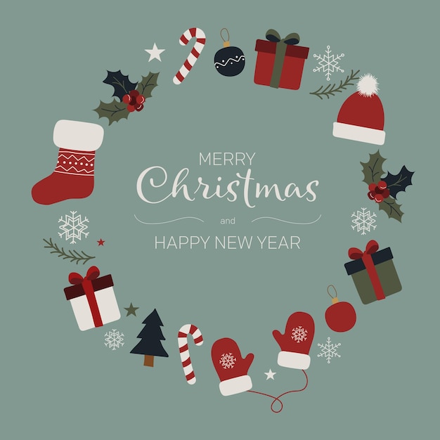 tarjeta de felicitación de navidad vintage bandera de navidad feliz navidad feliz año nuevo vector