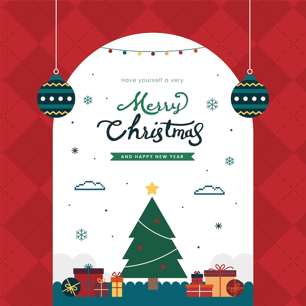 Tarjeta de felicitación de Navidad vintage con diseño geométrico abstracto