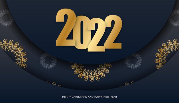 Tarjeta de felicitación navideña 2022 Feliz año nuevo en negro con adornos de oro de lujo