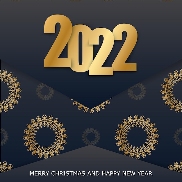 Tarjeta de felicitación navideña 2022 feliz navidad negro con patrón dorado vintage