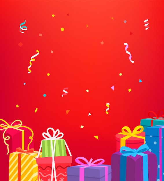 Tarjeta de felicitación navideña. Concepto de vector con cajas de regalo