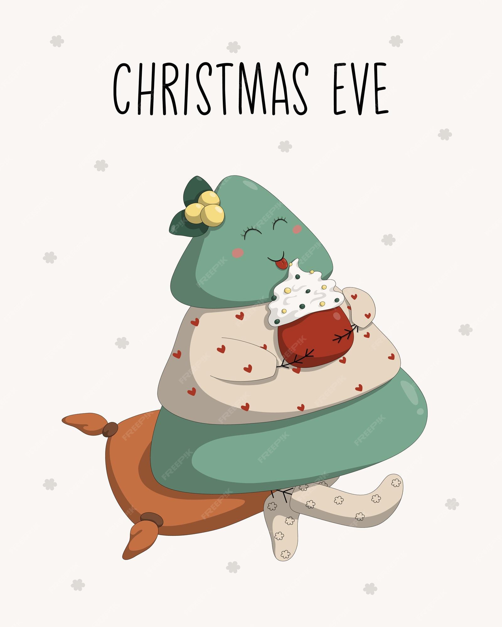 Tarjeta de felicitación nochebuena con un árbol de navidad en un diseño de  dibujos animados | Vector Premium