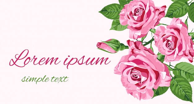 tarjeta de felicitación o invitación con rosas rosadas