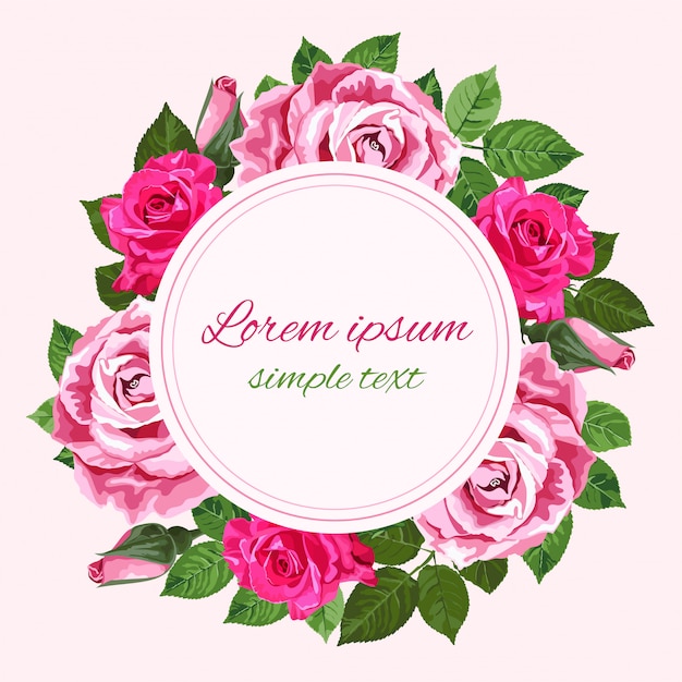tarjeta de felicitación o invitación con rosas rosadas