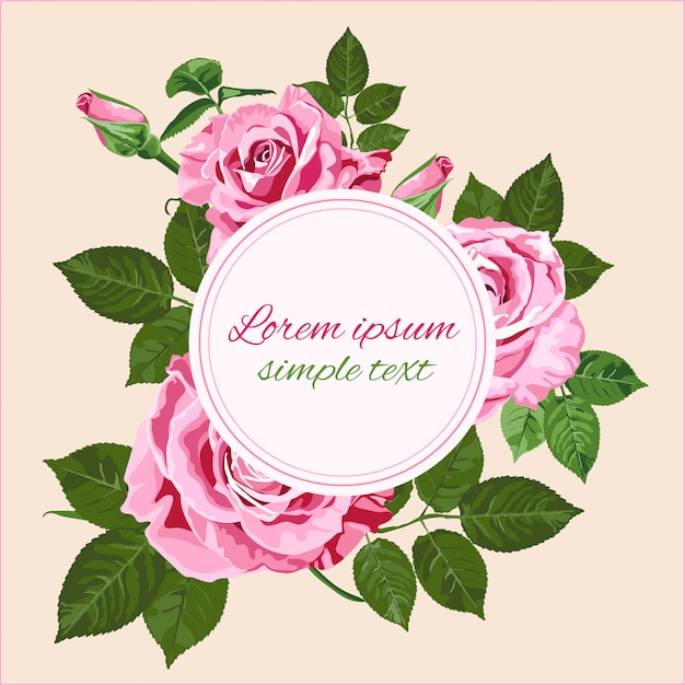 tarjeta de felicitación o invitación con rosas rosadas