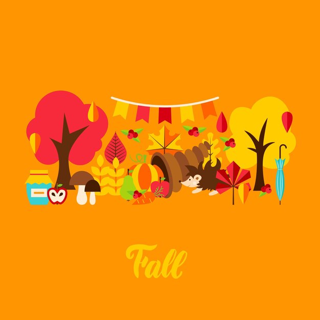 Tarjeta de felicitación de otoño. Ilustración de vector. Concepto de temporada de otoño.