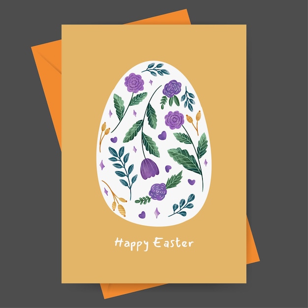 tarjeta de felicitación de pascua feliz huevo de pascua con adorno floral de acuarela