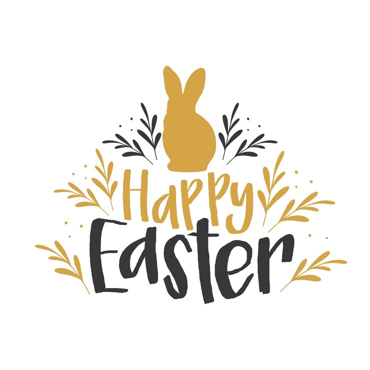 Tarjeta de felicitación de Pascua con letras y silueta de conejo feliz Pascua