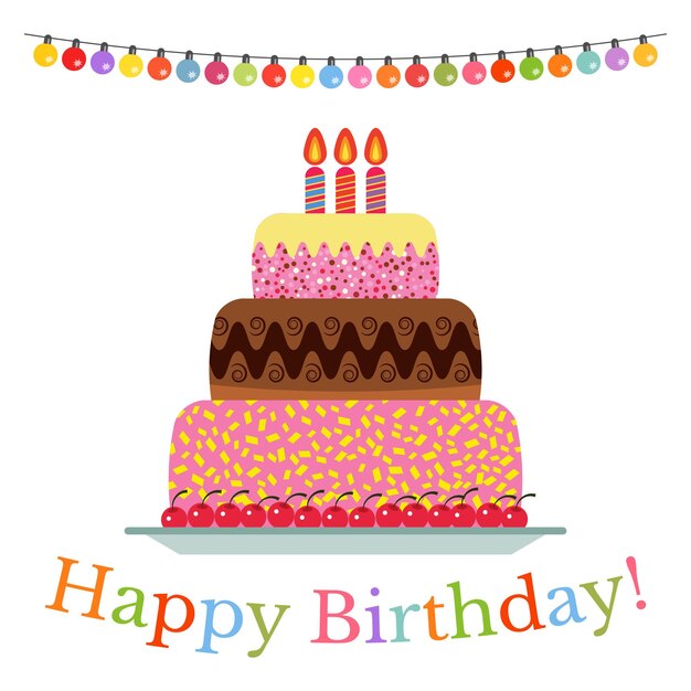 Tarjeta de felicitación con pastel dulce para celebración de cumpleaños vector illustrationxa
