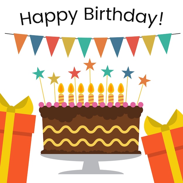 Tarjeta de felicitación con pastel dulce para celebración de cumpleaños Vector illustrationxA
