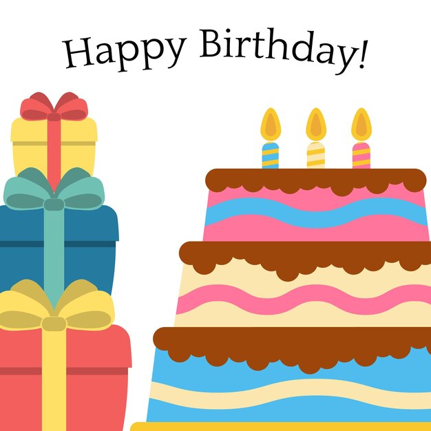 Tarjeta de felicitación con pastel dulce para celebración de cumpleaños Vector illustrationxA