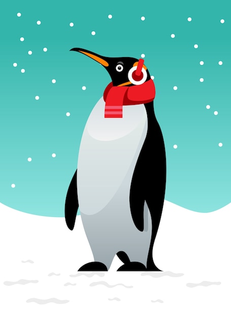 Vector tarjeta de felicitación de pingüino de navidad