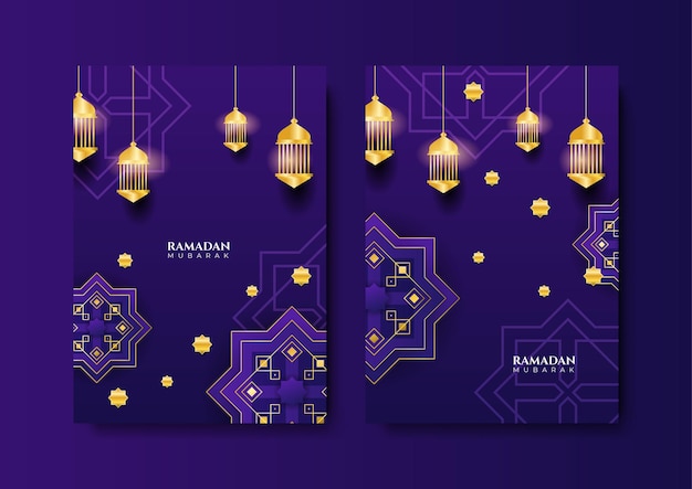 Tarjeta de felicitación de ramadán islámico de moda y plantilla de fondo de póster con patrón de linterna de mezquita y diseño de media luna para invitación de iftar ramadhan mubarak kareem Ilustración vectorial