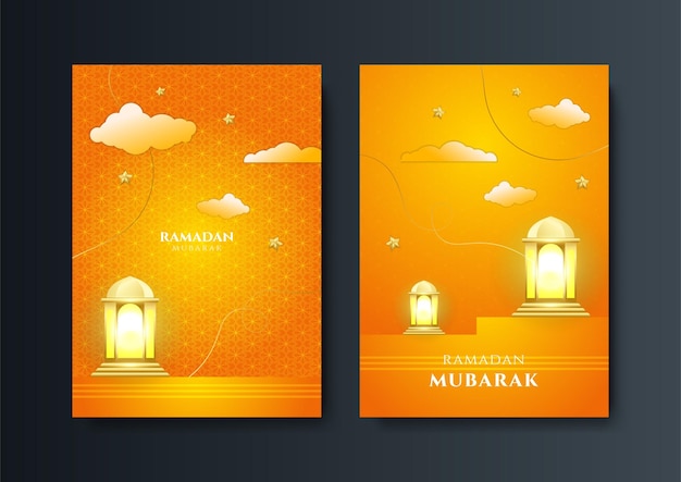 Tarjeta de felicitación de ramadán islámico de moda y plantilla de fondo de póster con patrón de linterna de mezquita y diseño de media luna para invitación de iftar ramadhan mubarak kareem Ilustración vectorial