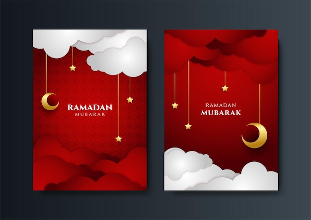 Tarjeta de felicitación de ramadán islámico de moda y plantilla de fondo de póster con patrón de linterna de mezquita y diseño de media luna para invitación de iftar ramadhan mubarak kareem Ilustración vectorial