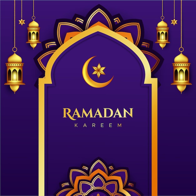 Tarjeta de felicitación de ramadan kareem en estilo papel