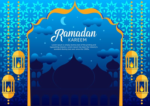 tarjeta de felicitación ramadan kareem con una mezquita y estrellas_tamaño A4