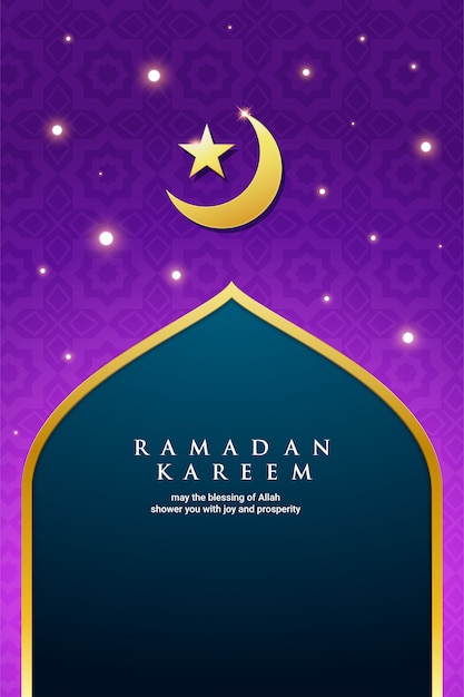 Tarjeta de felicitación de Ramadan Kareem en púrpura.