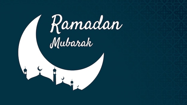 Tarjeta de felicitación de Ramadán luna y mezquita fondo oscuro mes de ayuno islámico