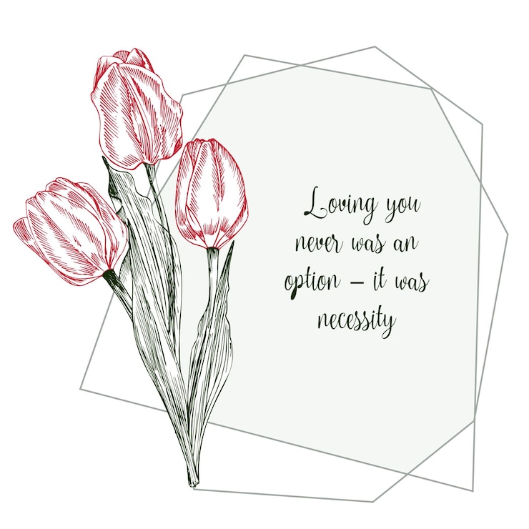 Vector tarjeta de felicitación con ramo de flores de primavera de tulipanes en colores rojo y verde sobre fondo gris dibujo de grabado de línea estilo vintage patrón de dibujo floral de naturaleza botánica realista
