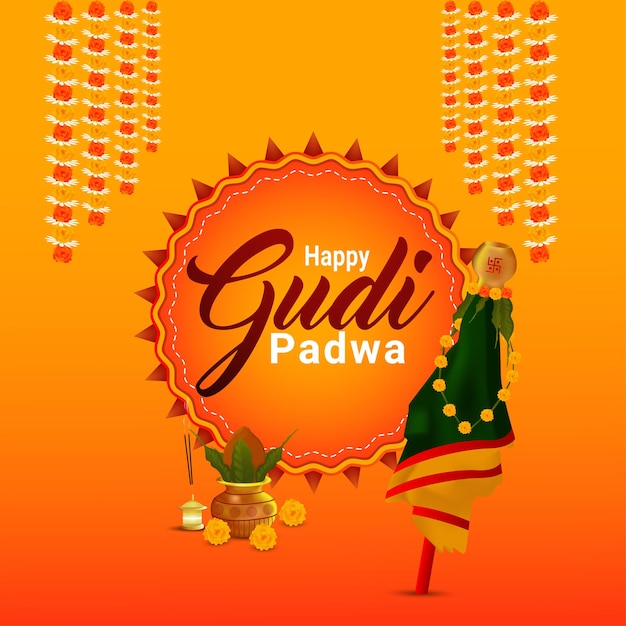 Vector tarjeta de felicitación realista creativa de gudi padwa