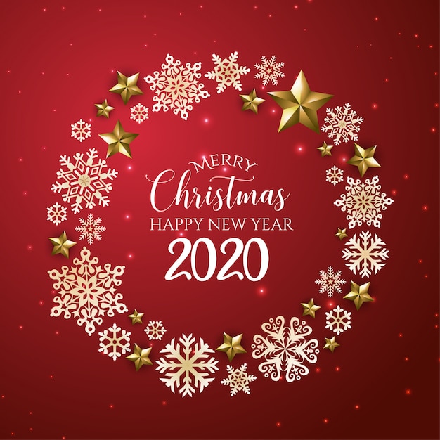 Tarjeta de felicitación roja y dorada de feliz navidad y feliz año nuevo 2020