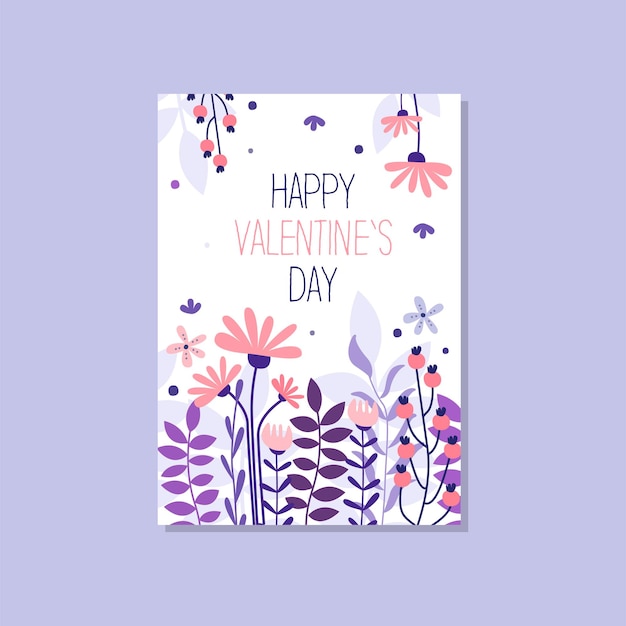 Tarjeta de felicitación romántica con la inscripción Feliz día de San Valentín vector de postal elegante de moda Elemento de diseño de ilustración con flores decorativas