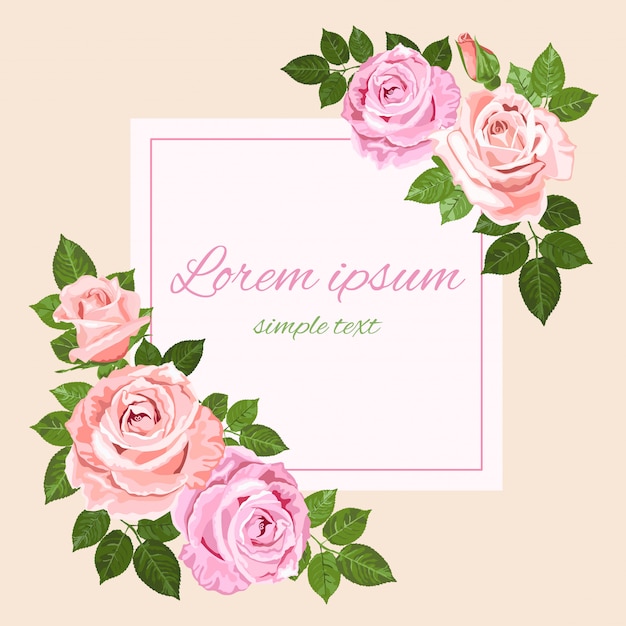 Tarjeta de felicitación con rosas rosas y beige sobre beige