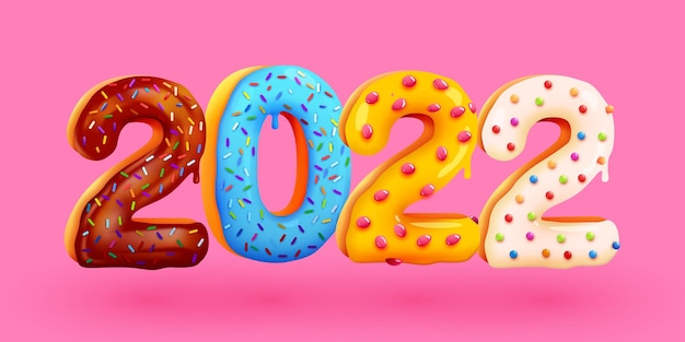 Tarjeta de felicitación sabrosa feliz año nuevo cartel de banner de tarjeta de felicitación de números dulces esmaltados coloridos