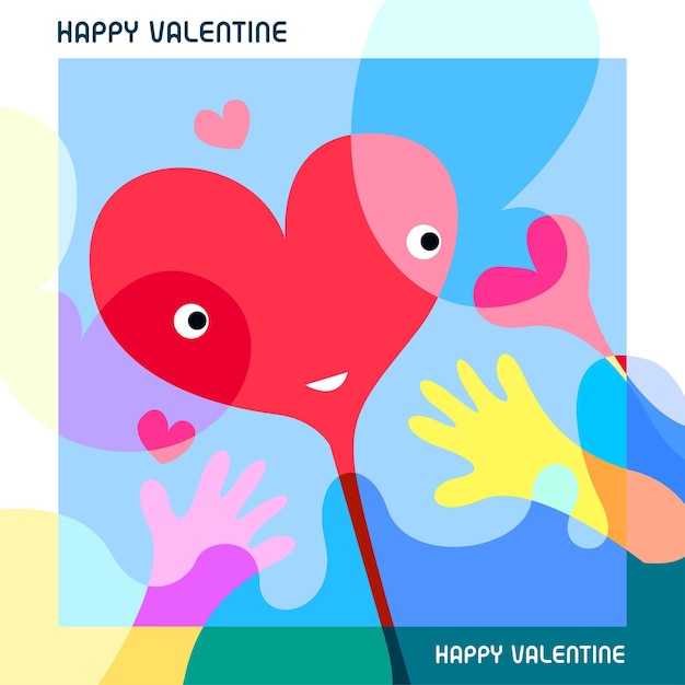 Tarjeta de felicitación de san valentín feliz con diseño y fondo de dibujos animados de amor lindo colorido